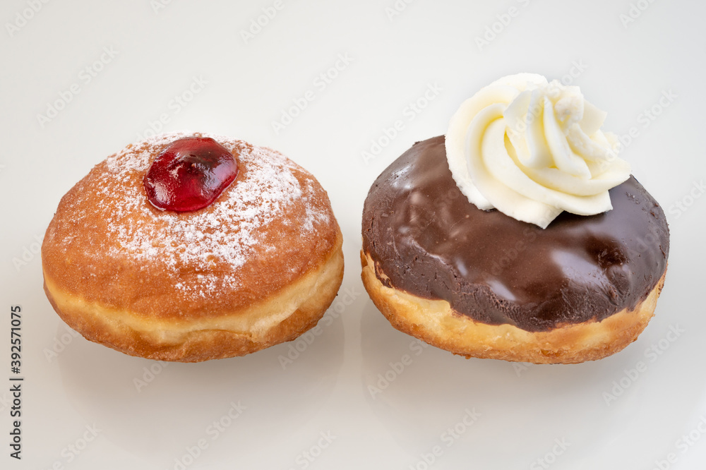 Close up of fresh donuts  for Hanukkah celebration.