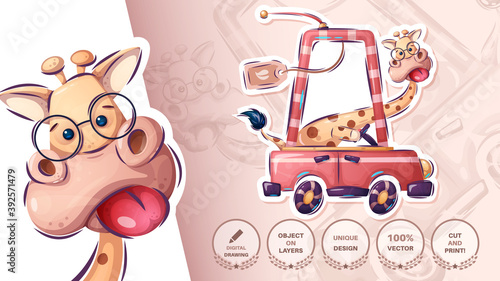 Funny girafe travel - cute sticker