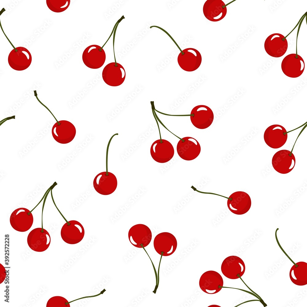 Seamless pattern with red cherries on white background. Seamless pattern with red cherries on white background.