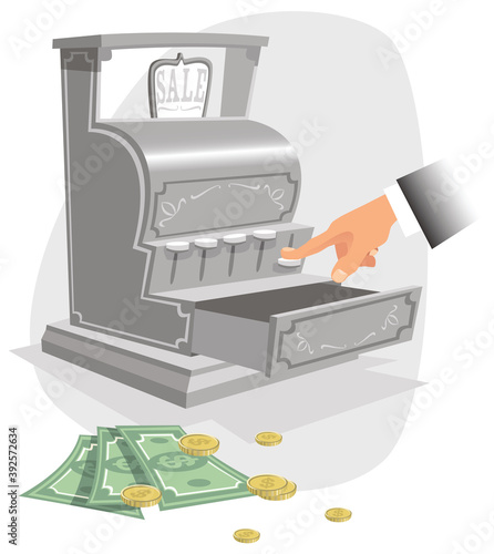 Hand and old fashioned money till