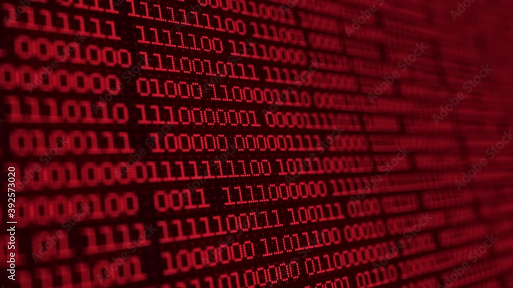Binary code background with red digits moving on screen. Algorithm binary, data code, decryption and encoding. Binary code background with red digits moving on screen. Algorithm binary, data code, decryption and encoding.