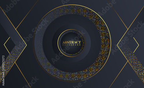 modern luxury black and golden glitter background with 3d shapes and shadows