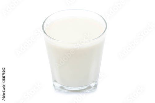 Glass of milk isolated on white background. From top view.