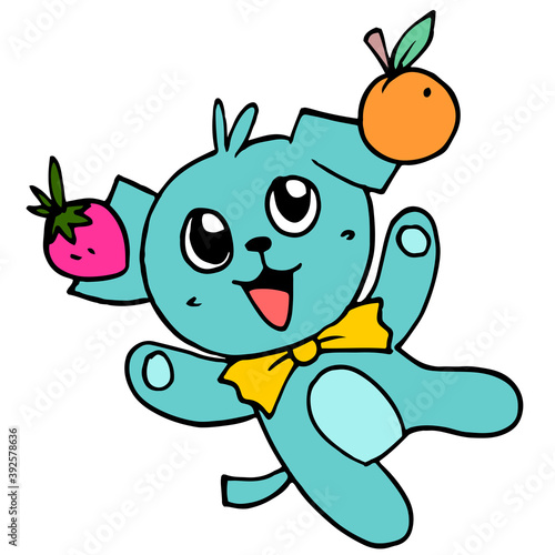 dog happy fruits cartoon character. vector illustration of cartoon character mascot