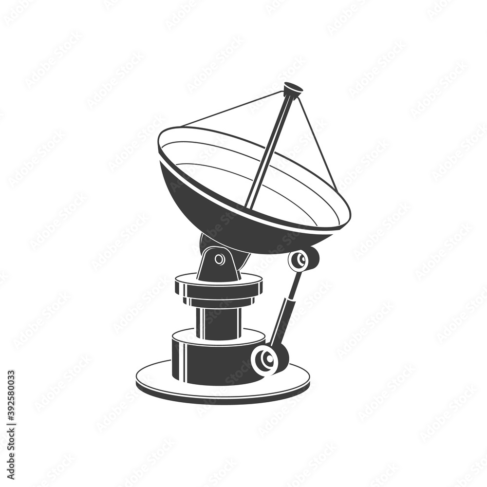 Satellite dish isolated on white background. Vector illustration Satellite dish silhouette