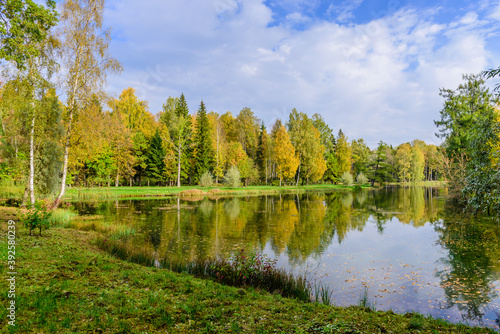 Picturesque Park in autumn in Gatchina town, a suburb of Saint Petersburg, Russia