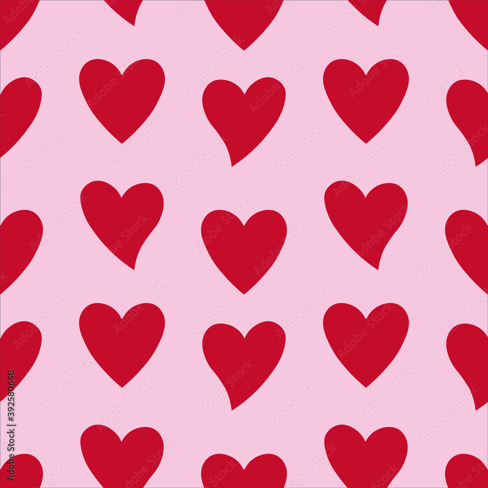 vector seamless pattern with red hearts on a pink background
