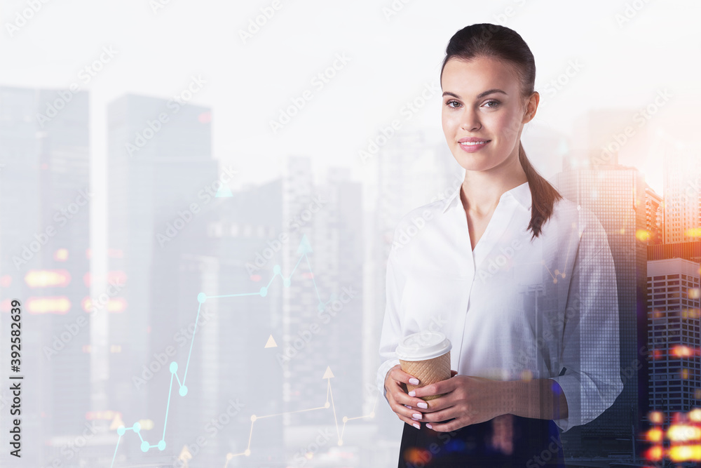 Young business woman with coffee in city Young business woman with coffee in city