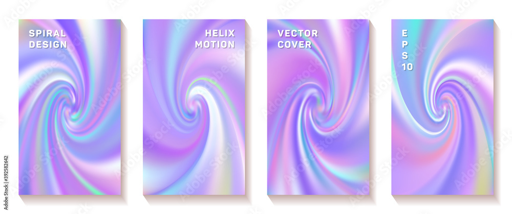 Gradient spiral rotation cover page templates set.