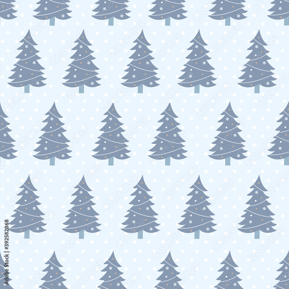 Obraz premium Christmas tree seamless pattern. For wrapping paper and fabric print, greeting card, social media wallpaper. Happy New Year and Merry Christmas. Vector stock illustration.