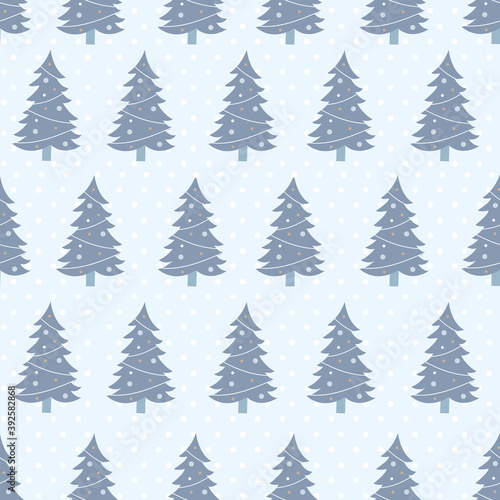 Christmas tree seamless pattern. For wrapping paper and fabric print, greeting card, social media wallpaper. Happy New Year and Merry Christmas. Vector stock illustration. © Lapalovee