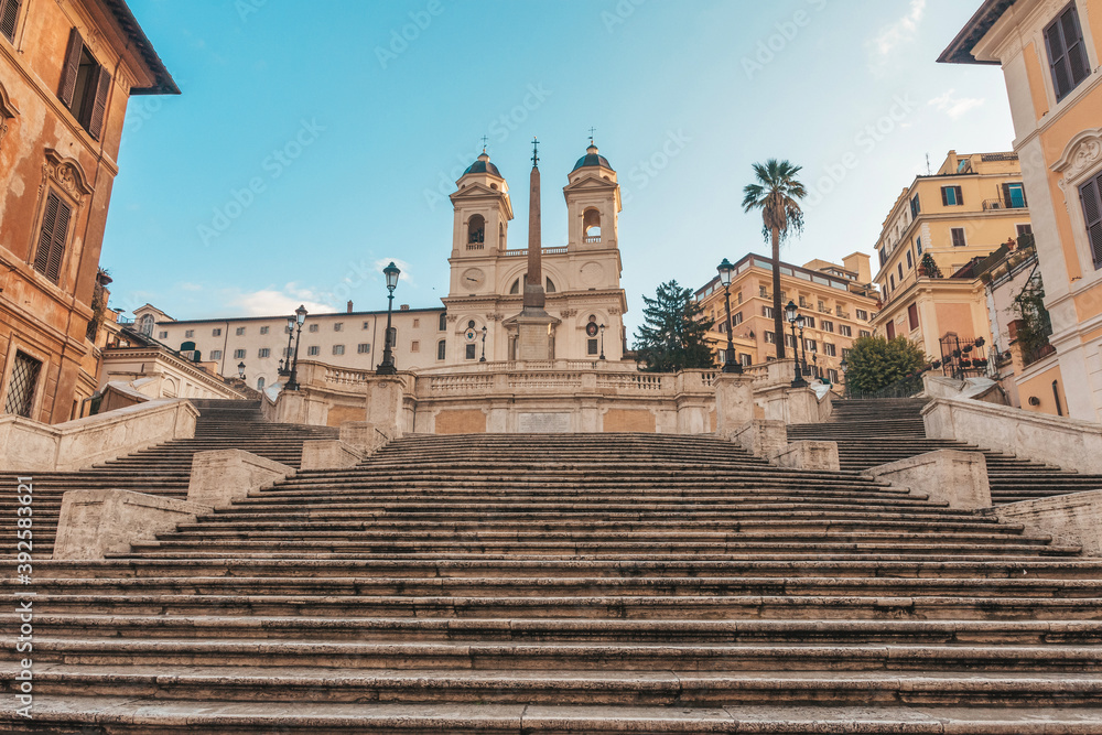 Spanish stairs in uninhabited Rome, one of the most famous stairs in the world Spanish stairs in uninhabited Rome, one of the most famous stairs in the world