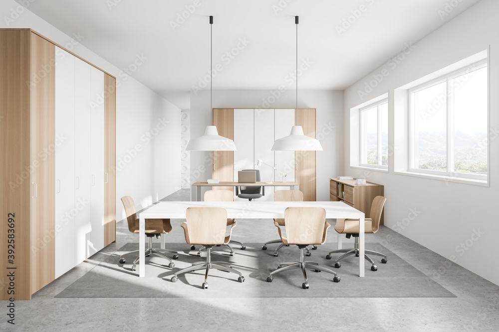 Fototapeta premium White and wooden meeting room interior