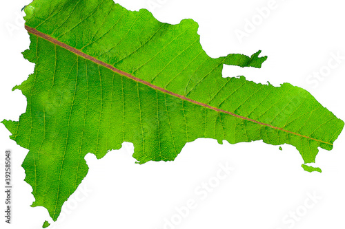 Map of Dominican Republicin green leaf texture on a white isolated background. Ecology, climate concept. 3d illustration photo