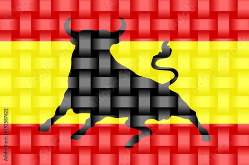 Spain Flag with an Osborne bull - Illustration, 
Three dimensional flag of Spain