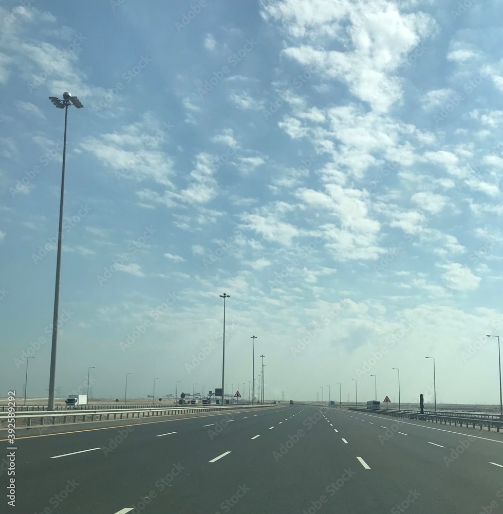 An almost empty motorway in Al Wakrah, Qatar