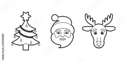 Wallpaper Mural Christmas tree, Santa Claus and reindeer icons. Editable strokes. Torontodigital.ca
