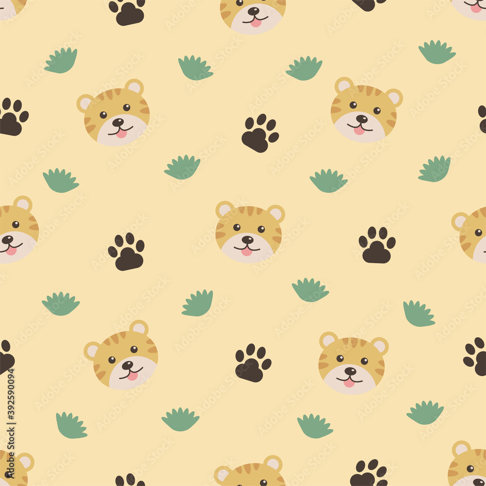 Cute animals, cartoon tigers, seamless pattern for kids. Vector background for printing on childrens clothing.