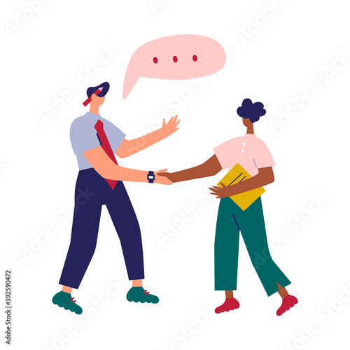 Partners firmly shaking hands  agreement closing deal. Business man partnership beginning. Flat style vector illustration isolated on white background.