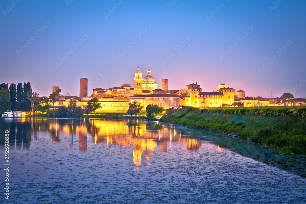 City of Mantova skyline lake reflections dawn view
