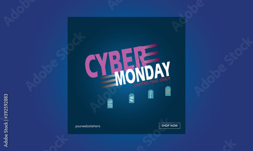 Cyber Monday sale banner template design stock illustration. Shopping day sales design.