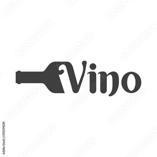 Logotipo con tipografía Vino en español en botella de vino en color gris