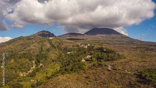 Aerial drone footage of Mount Vesuvius in South Italy on a sunny day. Naples © Vladimir Sobko