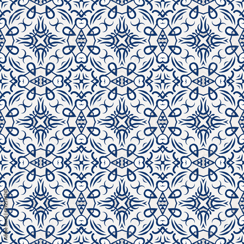 Creative color abstract geometric pattern in white blue, vector seamless, can be used for printing onto fabric, interior, design, textile, rug, tiles, carpet.
