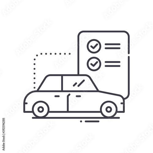 Car state inspecion icon, linear isolated illustration, thin line vector, web design sign, outline concept symbol with editable stroke on white background.