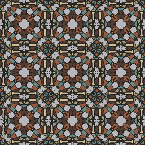 Creative color abstract geometric pattern in brown gray green, vector seamless, can be used for printing onto fabric, interior, design, textile, rug, tiles, carpet.