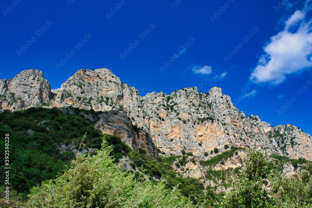 Verdon Gorge, Gorges du Verdon, high limestone rocks in French Alps, Provence, France