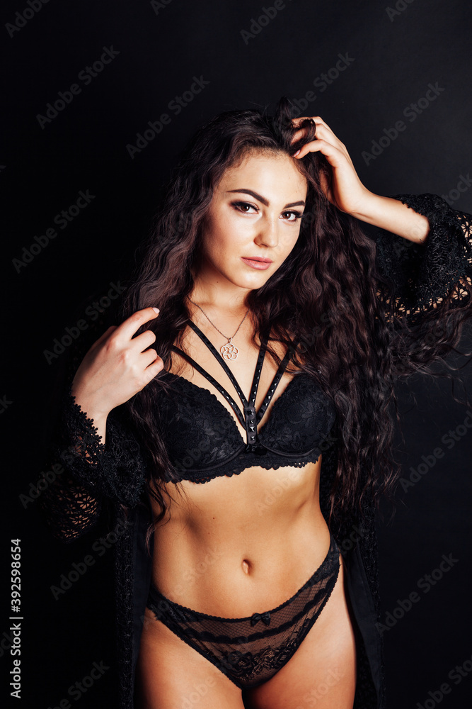 Beautiful fashionable brunette woman in black lingerie portrait Beautiful fashionable brunette woman in black lingerie portrait