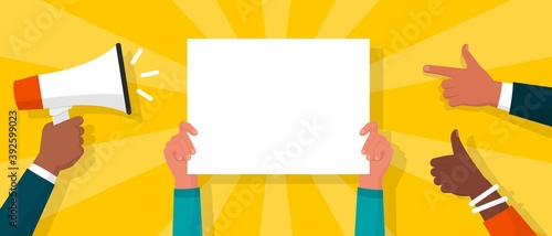 People showing a blank advertisement sign photo