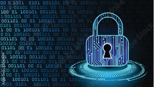 Closed Padlock on digital background, cyber security