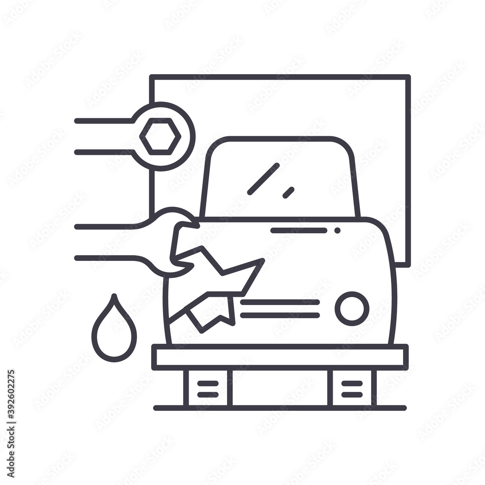 Car repair icon, linear isolated illustration, thin line vector, web design sign, outline concept symbol with editable stroke on white background.