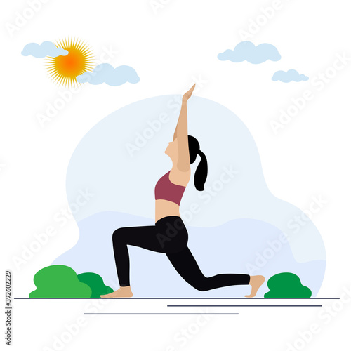 Young woman doing yoga, exercise in morning