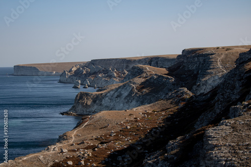 Dzhangul tract. Crimea. Photo against the background of the sea.