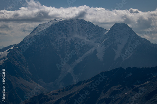 Elbrus mountains in September with a slight haze