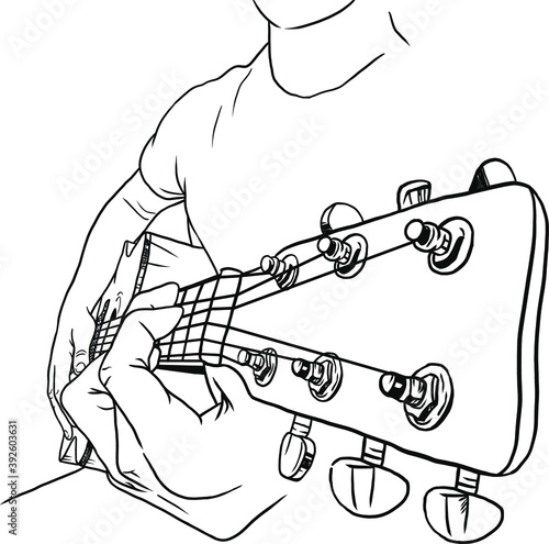 guitar player sketch black and white vector line art