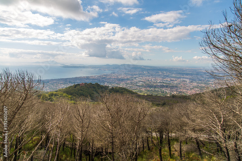 Panoramic daytime view of Naples city from Mount Vesuvius. Italy Napoli 