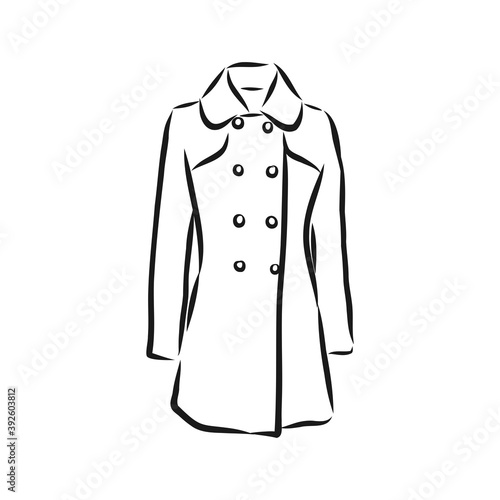 Women's coat, Fashion flat sketch. Technical drawing women's coat, vector sketch illustration
