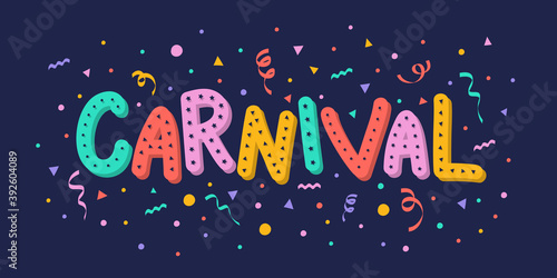 Concept of Carnival parade banner with serpentines and confetti. Vector