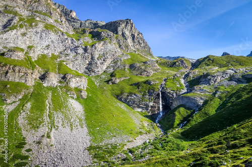 Waterfall in Vanoise national Park valley, French alps