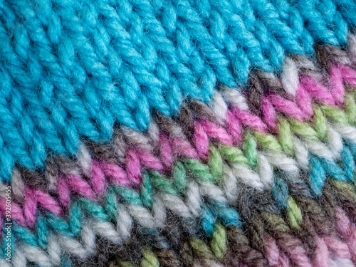close up of colorful wool hand knitting fabric  © MW Photography 