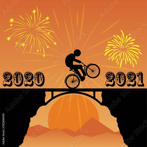 Cyclist changing year from 2020 to 2021, new challenge coming concept