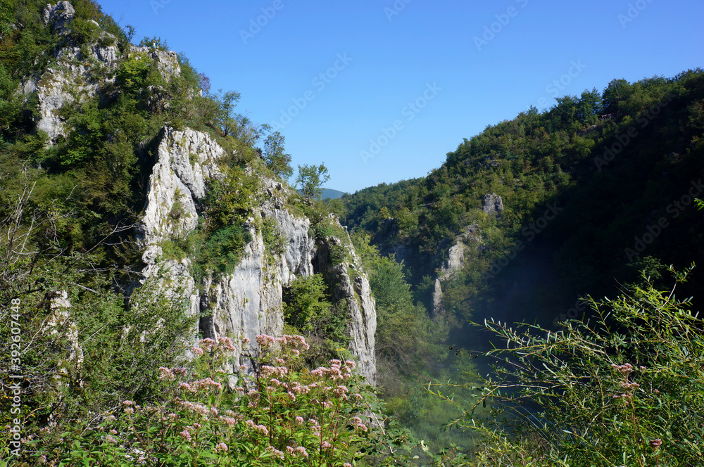 Cascades of Plitvice Lakes waterfalls in Croatia