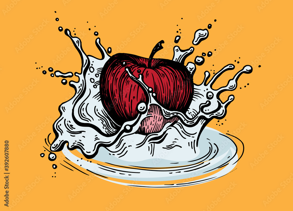 custom made wallpaper toronto digitalApple vector illustration. Hand-drawn design element. A fruit drawn in vintage style Apple in water splashes