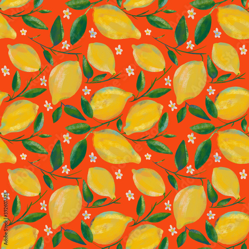 Wallpaper Mural Lemon fruits  on twigs seamless summer pattern Torontodigital.ca