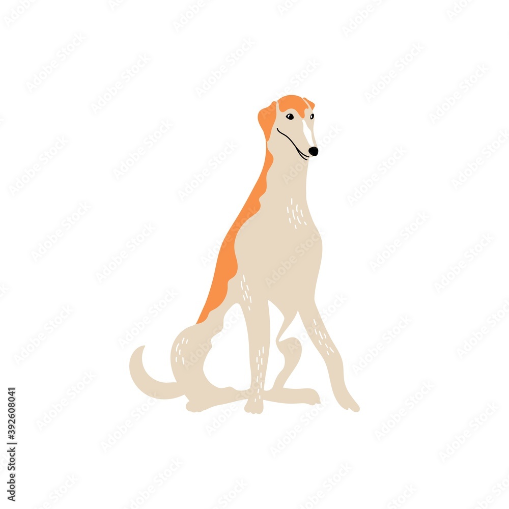 Vector cute borzoi. Dog breeds. Doodle illustration isolated on white background