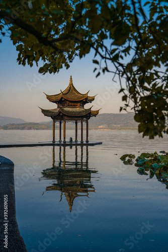 Jixian pavilion, the historic landmark at West Lake in Hangzhou, China.